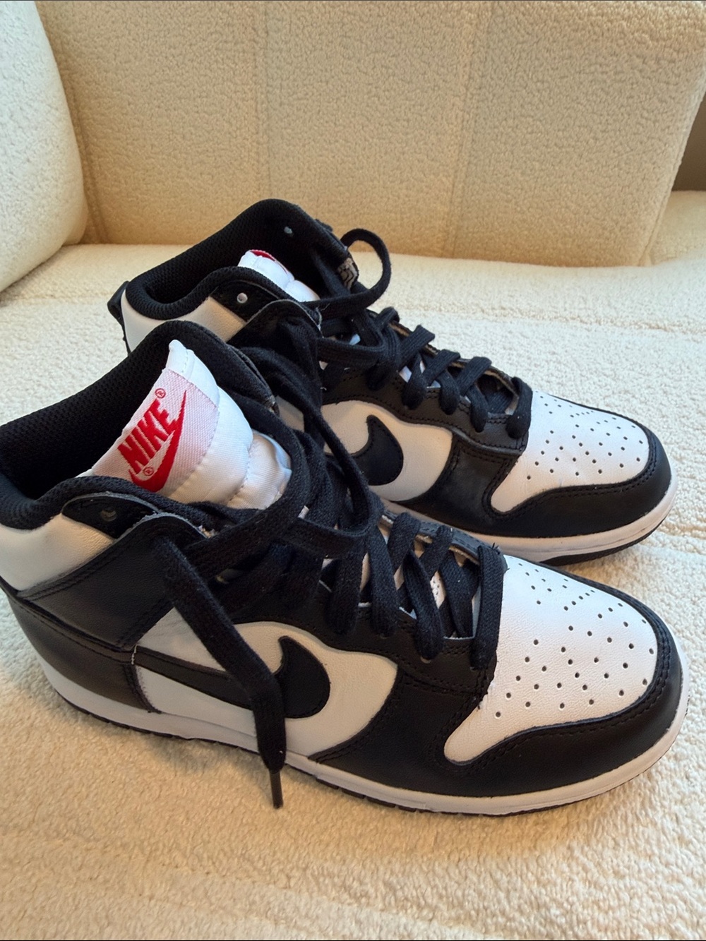 Nike Men’s Black and White Mid-Top Sneakers with Red Logo